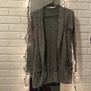 gray cardigan